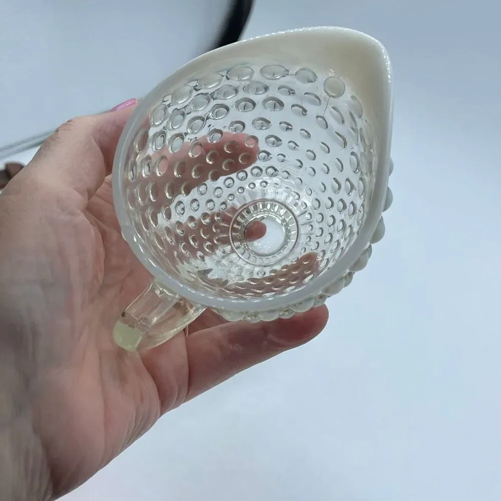 Vintage Anchor Hoking Moonstone Opalescent Hobnail Glass creamer & sugar